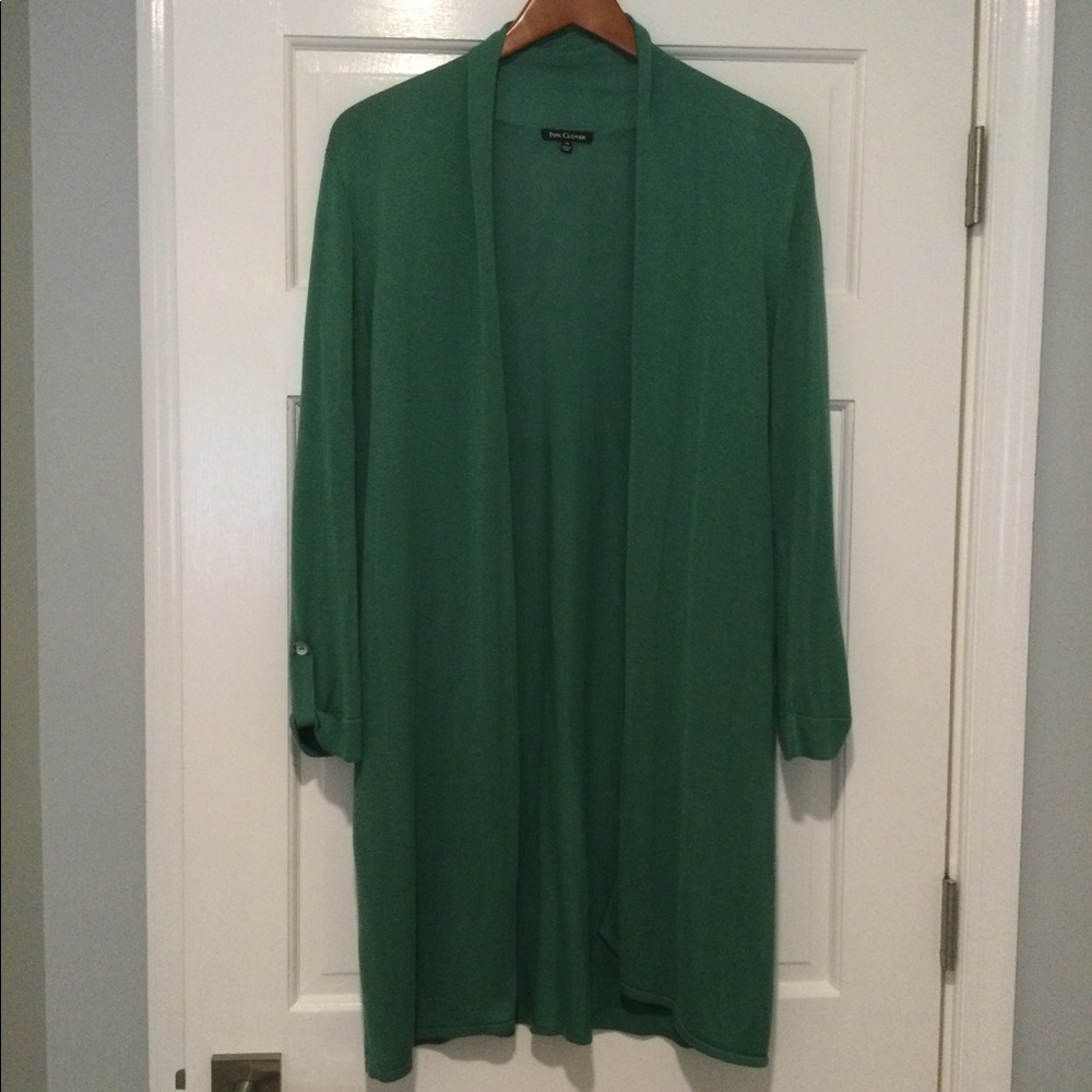 Pink Clover pretty green long open cardigan / duster XL